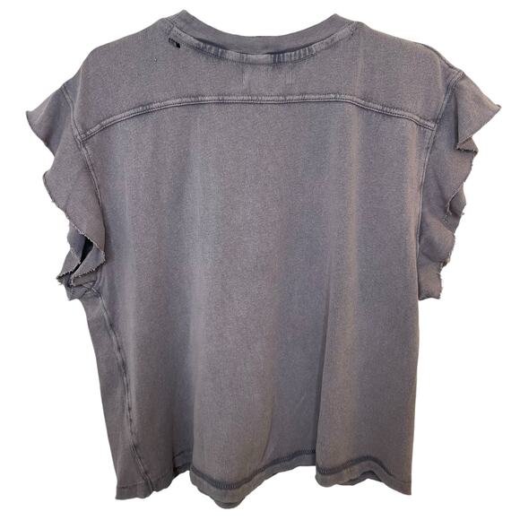 NWT Free People T-Shirt We The Free Warrior Distressed Dark Gray Raw Hem Women M - Picture 8 of 11